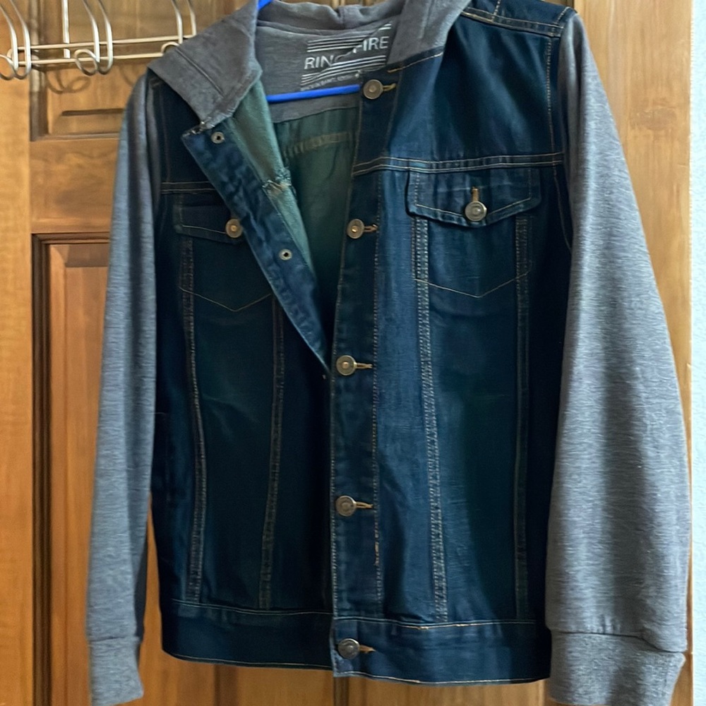 Super cool jean jacket. Boys Large runs a tad big